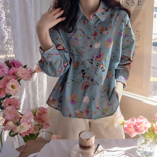 Sonnet 可爱印章花 秋季女式睡袍 [尺码:F(55~66)]