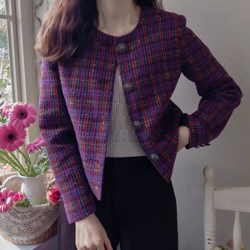 [新品特价9,000韩元折扣] <FONT color=#5a3954>MADE LIN</font> Beldian boucle 格子粗呢外套 [size: F, L]