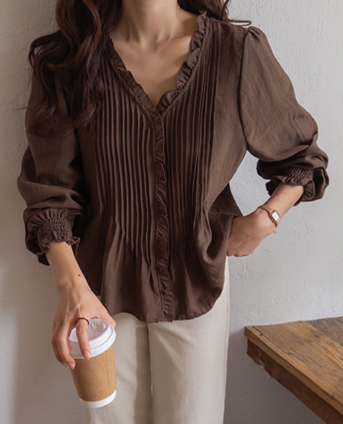 [LABEL] Celine 女性天丝褶皱 V 领上衣 [尺码: F(55~66)]