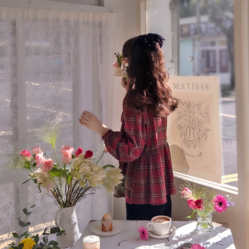 [LABEL] Glance Mini Wave 领羊毛格纹精致女士衬衫 [尺码: F(55~66)]