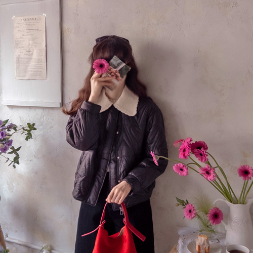 Love Me 针织领心形绗缝轻薄填充 [尺码: F(55~66)]