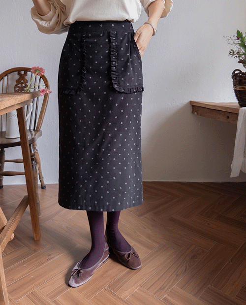 [LABEL] Emily Lovely Ruffle 圆点图案松紧带长裙 [size:F,1]