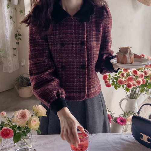 [LABEL] Gemma 双波浪领粗花呢精致外套 [尺码: F (55~66)]