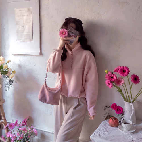 柔软连帽抓绒保暖半拉链T恤 [尺码：女款(55~66)]