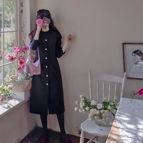 【新品特价，立减9000韩元】 <FONT color=#5a3954>MADE LIN</font> Bennett Buddle 金扣长裙【尺码：F (55-66)】