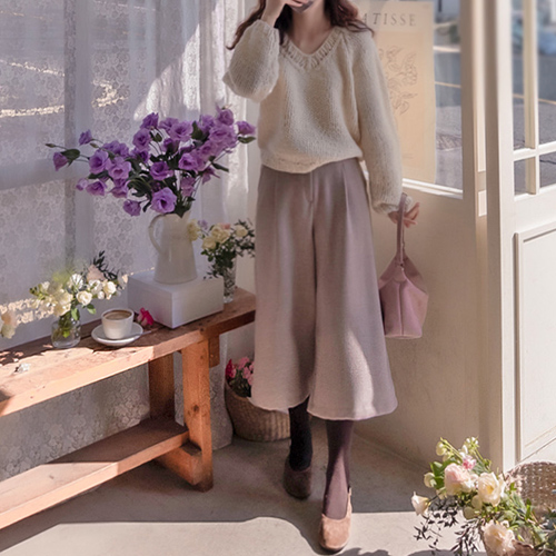 Carance 人字纹加绒 A 字褶裥裤 [尺码：S、M、L]