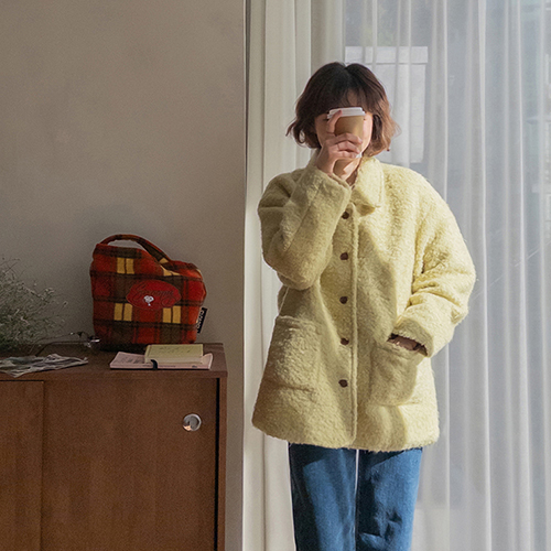 [内衬 100% 鸭绒] [标签] Moelron 蓬松鸭绒羊毛大衣，温暖过冬 [尺码：F (55-66)]