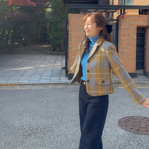 【特价：立减8000韩元】 <FONT color=#5a3954>MADE LIN</font> Blenner羊毛格纹短外套【尺码：F (55-66)】