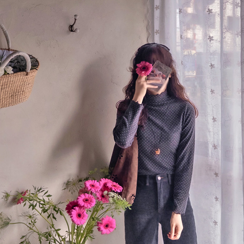 冬季圆点柔软抓绒弹力氨纶波浪半极袖T恤 [尺码：F (55~66)]