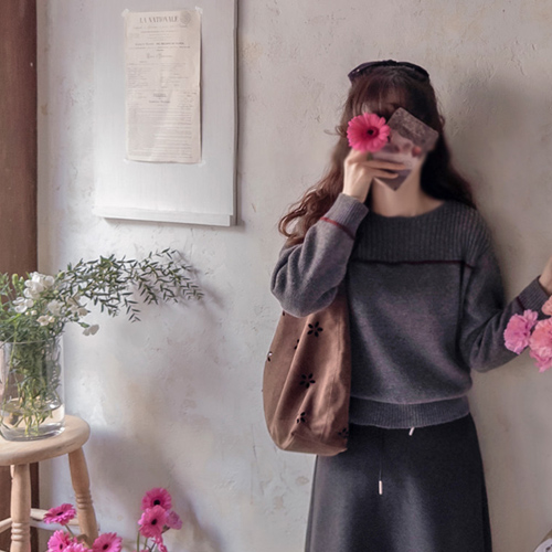 [LABEL] Roblan 清淡/噪声图案 拼色宽松针织衫 [尺码: F(55~66)]