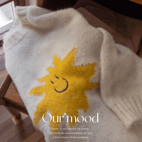 [6% 羊毛] 宽松版型 阳光可爱阳光印花针织衫 [尺码：F (55-66)]