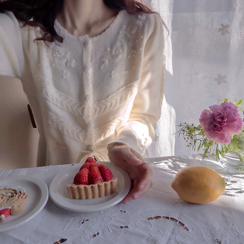 爱心编织3D花朵波浪领宽松版型 [尺码：女款(55~66)]