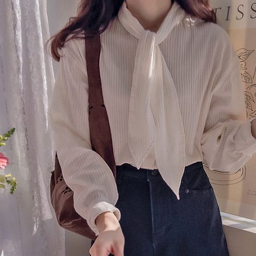 Anne Brunch Tie 清淡/清晰条纹加绒女式衬衫 [尺码: F(55~66)]