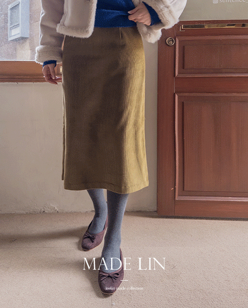【新品特价，立减5000韩元】 <FONT color=#5a3954>MADE LIN</font>灯芯绒褶裥长裙【尺码：F (55~66)】