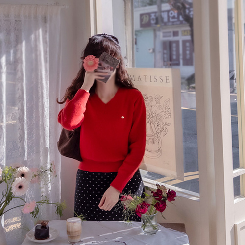 安舒珍妮保暖狐狸毛高品质V领针织衫 [尺码：F (44~66)]