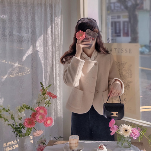 冬季斜纹绗缝保暖奢华羊毛外套 [尺码：F (55~66)]