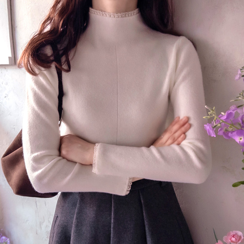 【标签】费加罗蕾丝撞色拼接，弹力柔软半极绒绗缝上衣【尺码：女款(55~66)】B