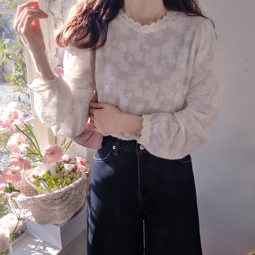 Robert Flower 蓬松柔软拼接波浪领女式衬衫 [尺码：F(55~66)]