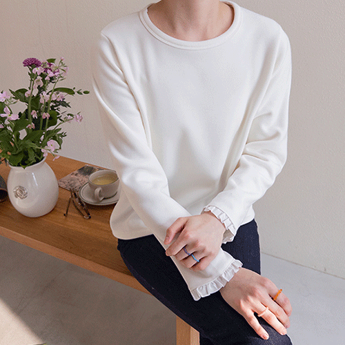 【芝士张力】【冬季叠穿单品】贝拉里全貂毛袖荷叶边T恤【尺码：F（55~66）】