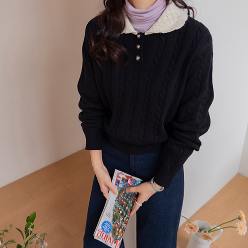 Irene Lovely Mood 领 蕾丝 双色针织衫 [尺码: F(55~66)]