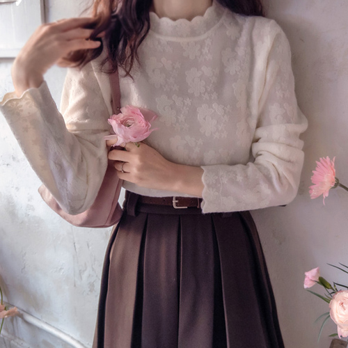 蜂鸣花图案可爱波浪领半极刺绣 [尺码：F(55~77)]