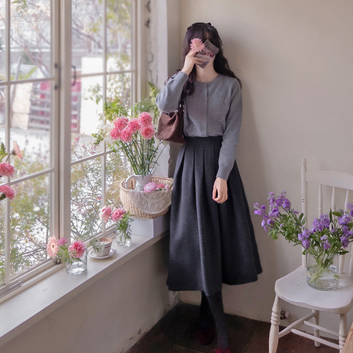 Cleven Gaesong 可爱褶皱奢华弹力修身半身裙 [尺码：F(55~66)]