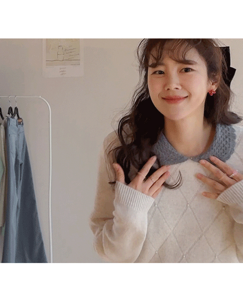 Renia 菱形图案圆领珍珠点绣 [尺码：F(55~66)]