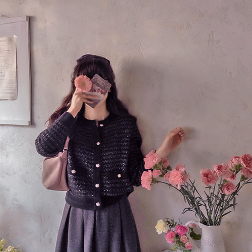 Royce Bell 粗珍珠奢华羊毛开衫 [尺码：F (55~66)]