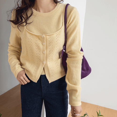 【针织套装】柠檬心形纽扣胸衣针织套装【尺码：F（55~66）】