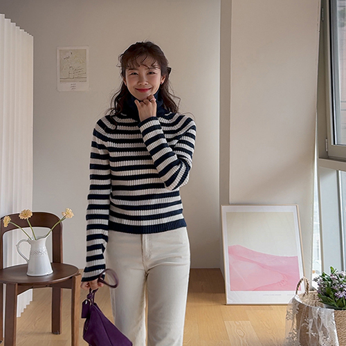 Belin Jjotjon Tension Daily 条纹高领亮片衬衫 [尺码：F(55~66)]