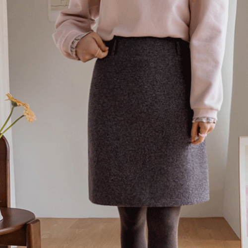 Laurenia 粗花呢纹理厚款后开衩中长裙 [尺码：S(55), M(66)]