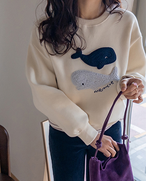 红宝石鲸鱼刺绣加绒运动衫T恤【尺寸：F（55~66级）】