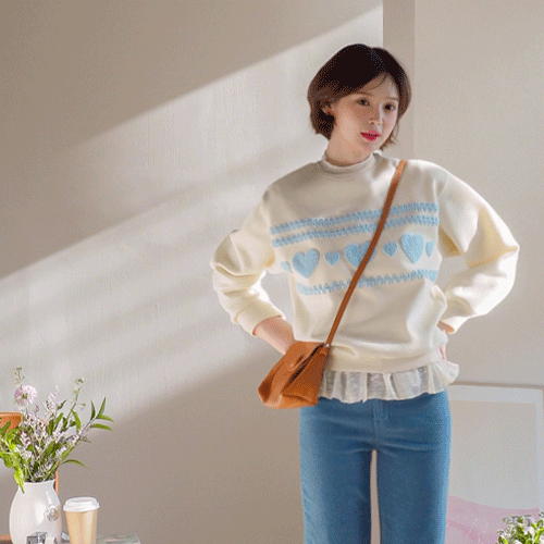 [LABEL] Ruel 针织心形刺绣加绒运动衫T恤衫 [尺码: F(55~66)]