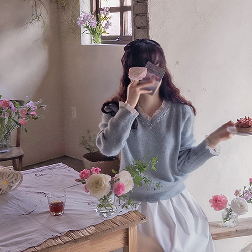 Anne Matilda 宝石领袖荷叶边宽松刺绣连衣裙 [尺码：F(55~66)]