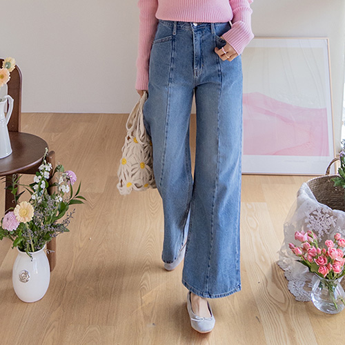 【春季款】【减重3公斤】【修身裤】【LABEL】剪裁细节精致的直筒阔腿牛仔裤,穿上瞬间显瘦【尺码:S、M、L、XL】