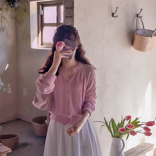 【标签】Schnusbell 麻花图案春季粉彩宽松开襟衬衫【尺码:F (55~66)】