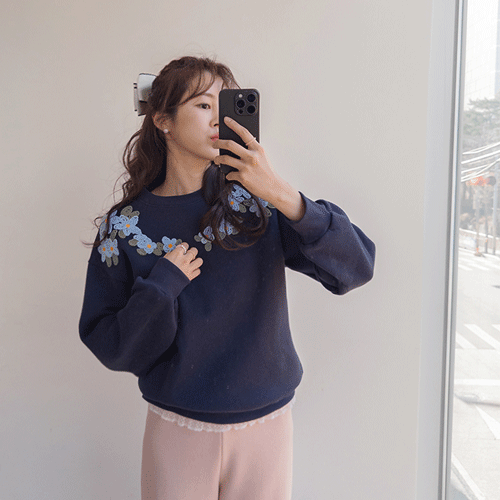 [LABEL] Melrose立体花朵印花加绒运动衫T恤[尺码:F(55~66)]