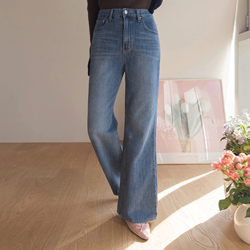 Tenien环纹棉布水洗半阔腿牛仔裤 [尺码：S、M、L]