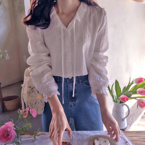 【标签】凯森春季蕾丝波浪领优雅女装【尺码：F(55~66)】