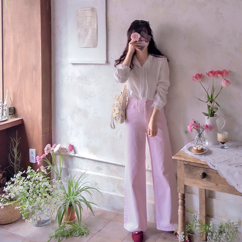 Sujade 春季粉彩半修身束腰裤 [尺码：S、M、L] 