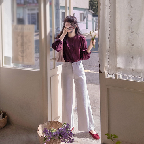 [新品特价7,000韩元折扣] <FONT color=#5a3954>MADE LIN</font> Muhar 细褶褶皱蕾丝女衬衫 [尺码: F (55~66)]