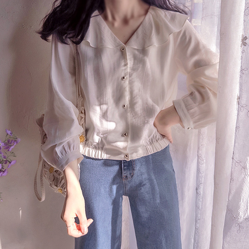 [新品特价8,000韩元折扣] <FONT color=#5a3954>MADE LIN</font> Poeji褶皱松紧带女衬衫 [尺码: F(55~66)]