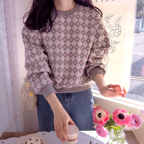 Kerodin 春季花卉方格图案提花T恤 [尺码：F(55~66)]