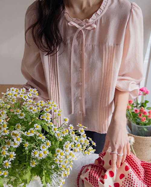 Jeanne Frill Neck Pin Tuck 蝴蝶结泡泡袖 女装 [尺码:F(55~66)]