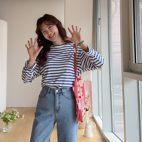 【新品特价，立减5000韩元】 <FONT color=#5a3954>MADE LIN</font> Marine Whirlwind 条纹T恤【尺码：F (55~66)】