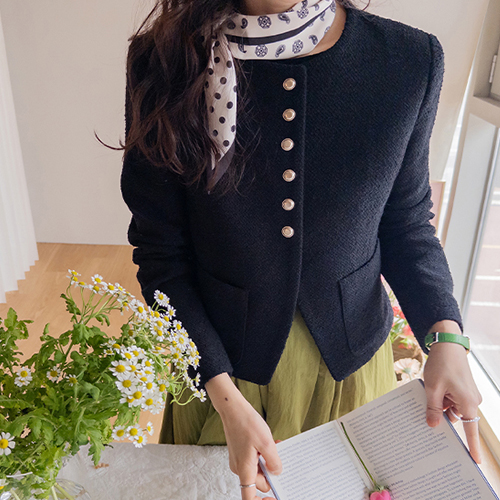 Revendy 金色纽扣精致粗花呢外套 [尺码：F (55~66)]