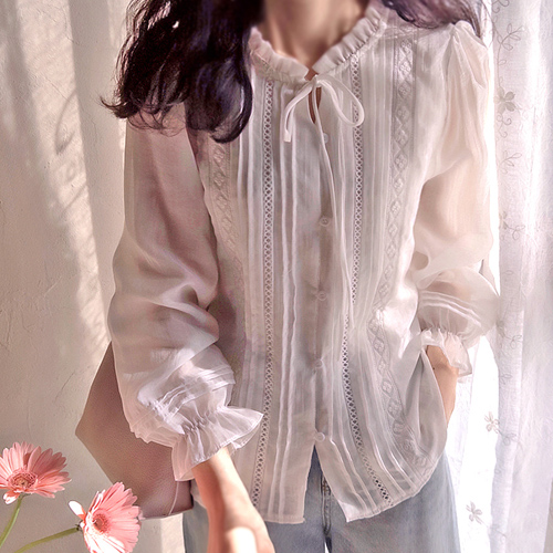 Rickeld Love 春花 Anne 褶裥精致女士睡袍 [尺码：F(55~66)]