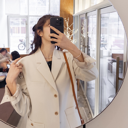 Serin日常休闲定制西装领型纽扣领外套装 [尺码: F(55~66)]