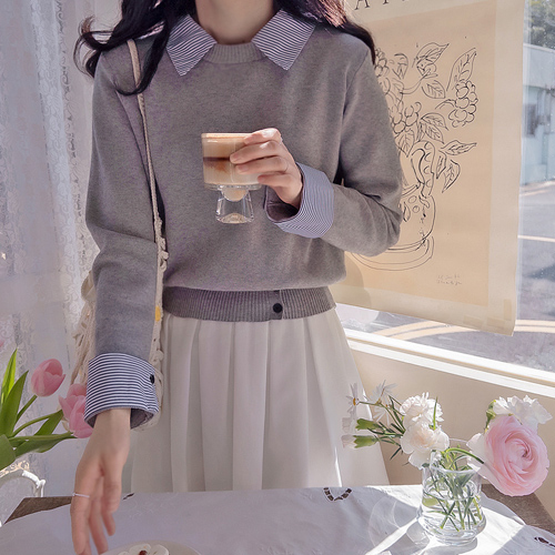 Francia Bourdon 潘领分层纽扣针织衫 [尺码: F(55~66)] [大量订单预计3月9日后发货]