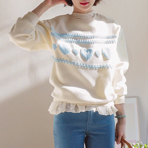 [LABEL] Ruel 针织心形刺绣加绒运动衫T恤衫 [尺码: F(55~66)]